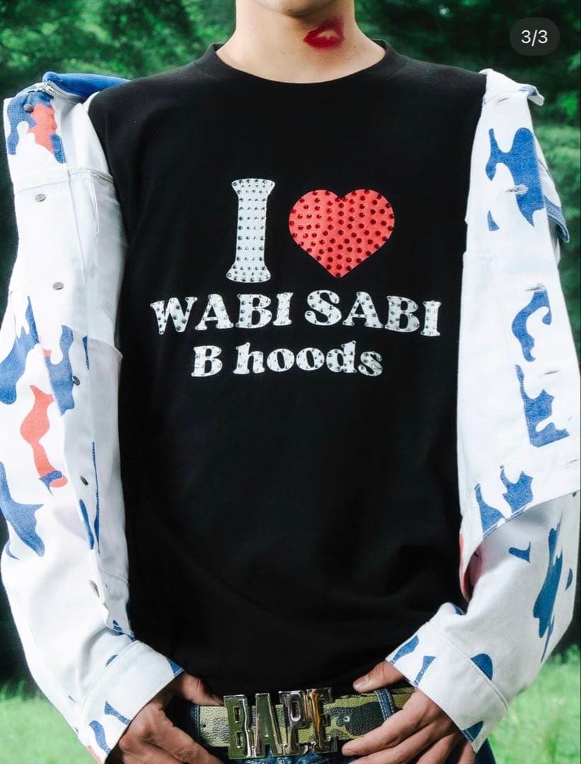 I LOVE WABI SABI B hoods Tシャツ ピチT ブラック
