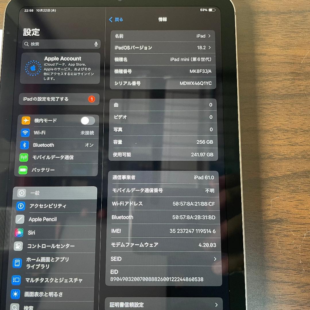 ①iPad mini 第6世代 256GB Wi-Fi+Cellular