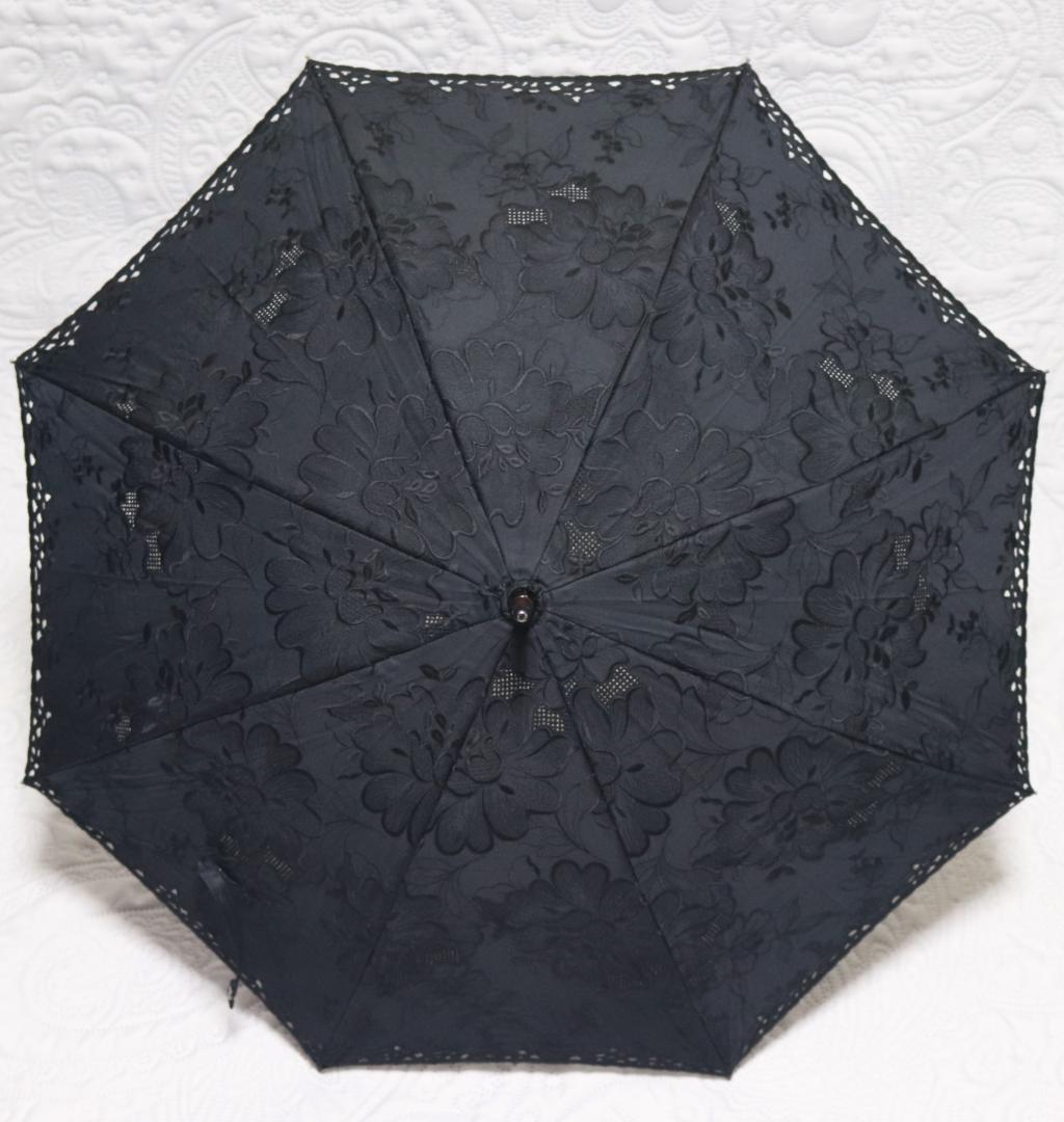 新品【長傘 日傘】抜け感 豪華 総刺繍 高級日傘 木製 日本製 黒