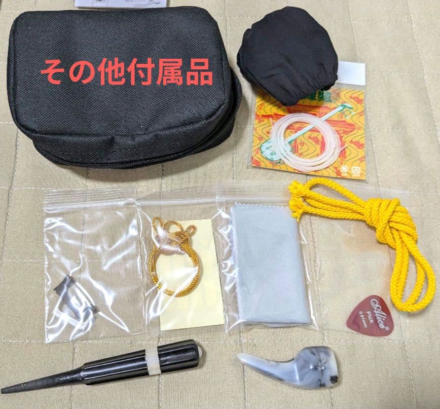 【送料無料】沖縄三線 ヘビ柄 3弦 ケース、付属品、テキスト2冊付き