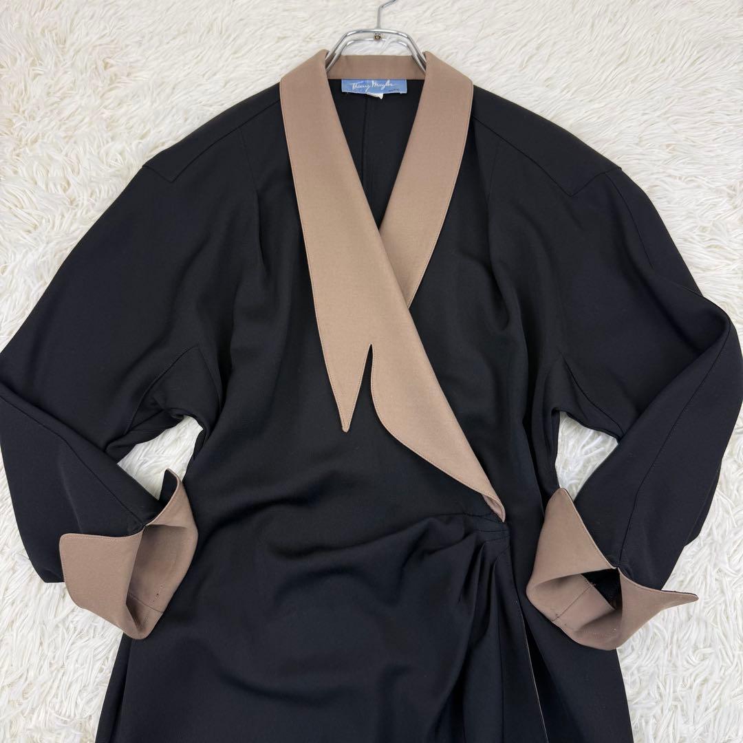 美品 ティエリーミュグレー オールド コート ウールギャバジン ワンピース 黒