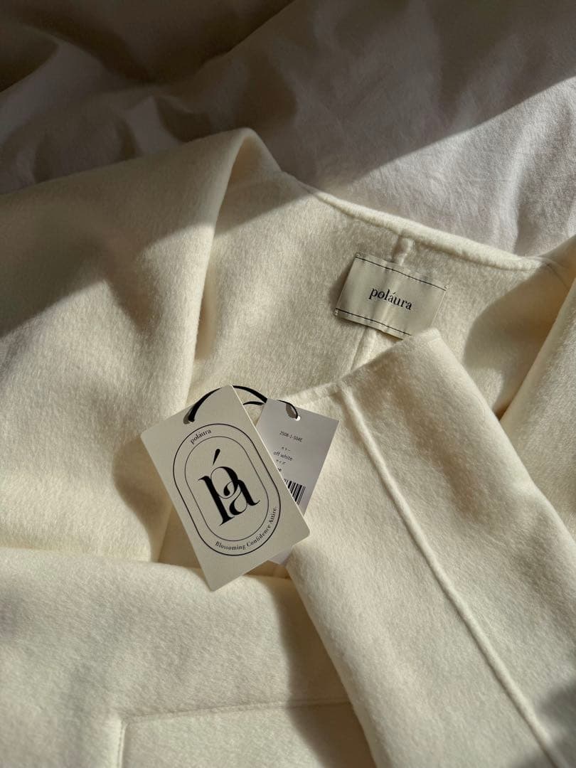 ☆新品タグ付き☆ polaura ショールカラーウールミドルコート オフホワイト