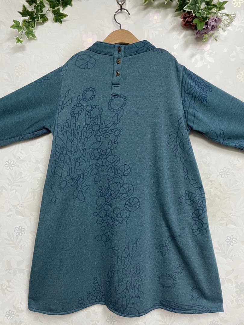 花210新品 厚手 裏起毛 上品♪ ボタニカルプリント Aラインワンピース