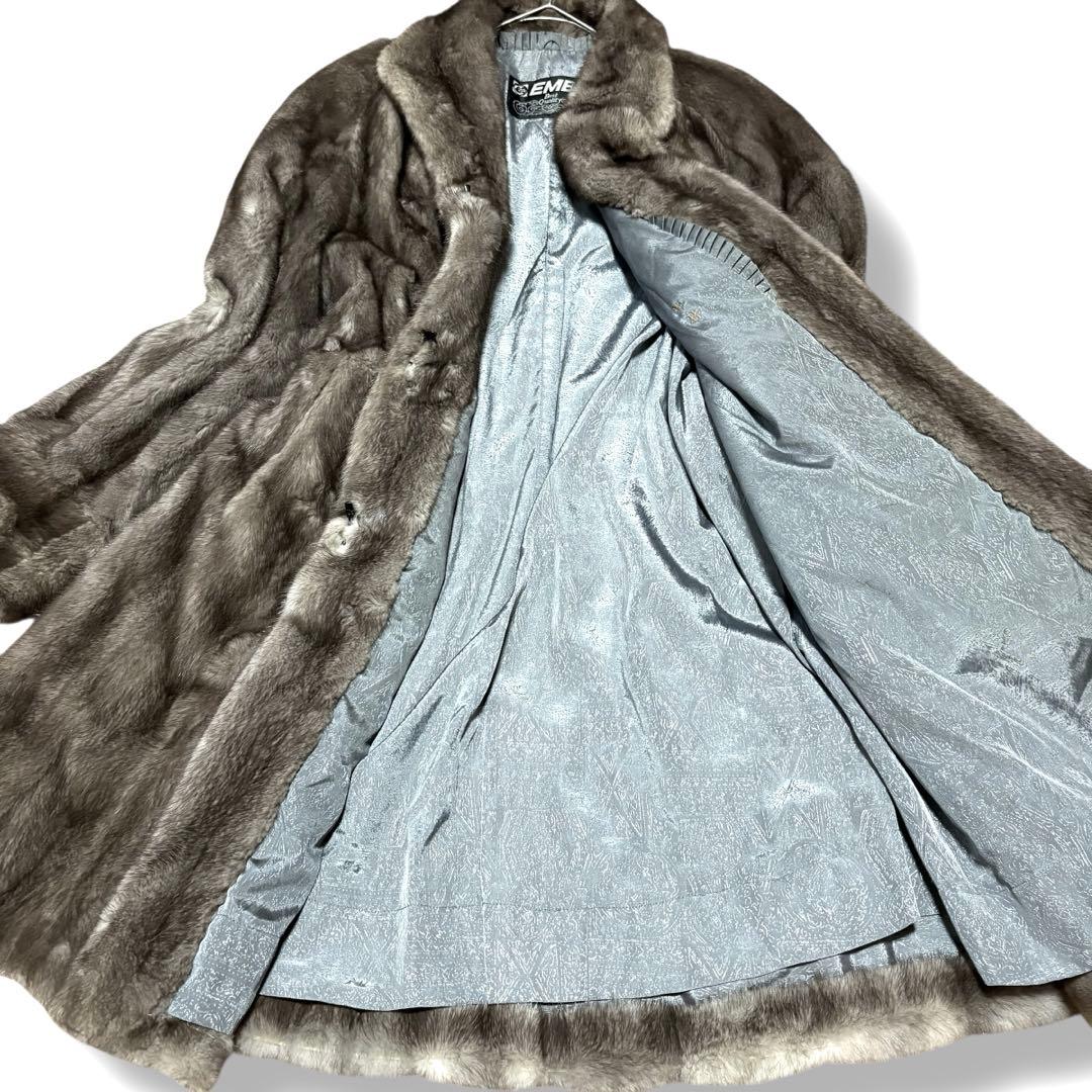 美品/EMBA/ブルーアイリス/ミンクファー/セミロングコート/15号