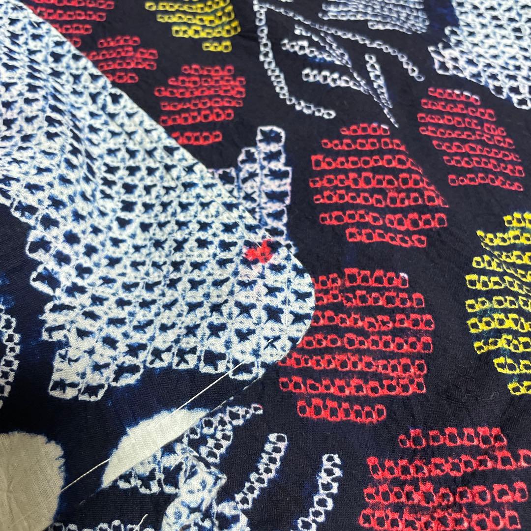 しつけ付　手縫い　総絞り　有松絞り　レトロ　花柄　夏着物　アンティーク　大人浴衣