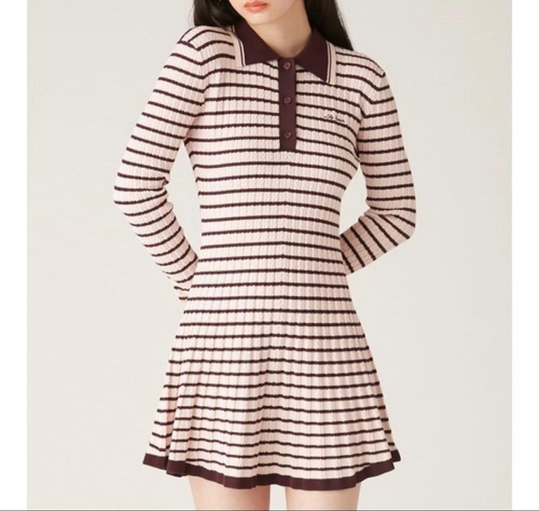 《新品25SS》LILY BROWN ポロニットミニワンピース ケーブル ピンク