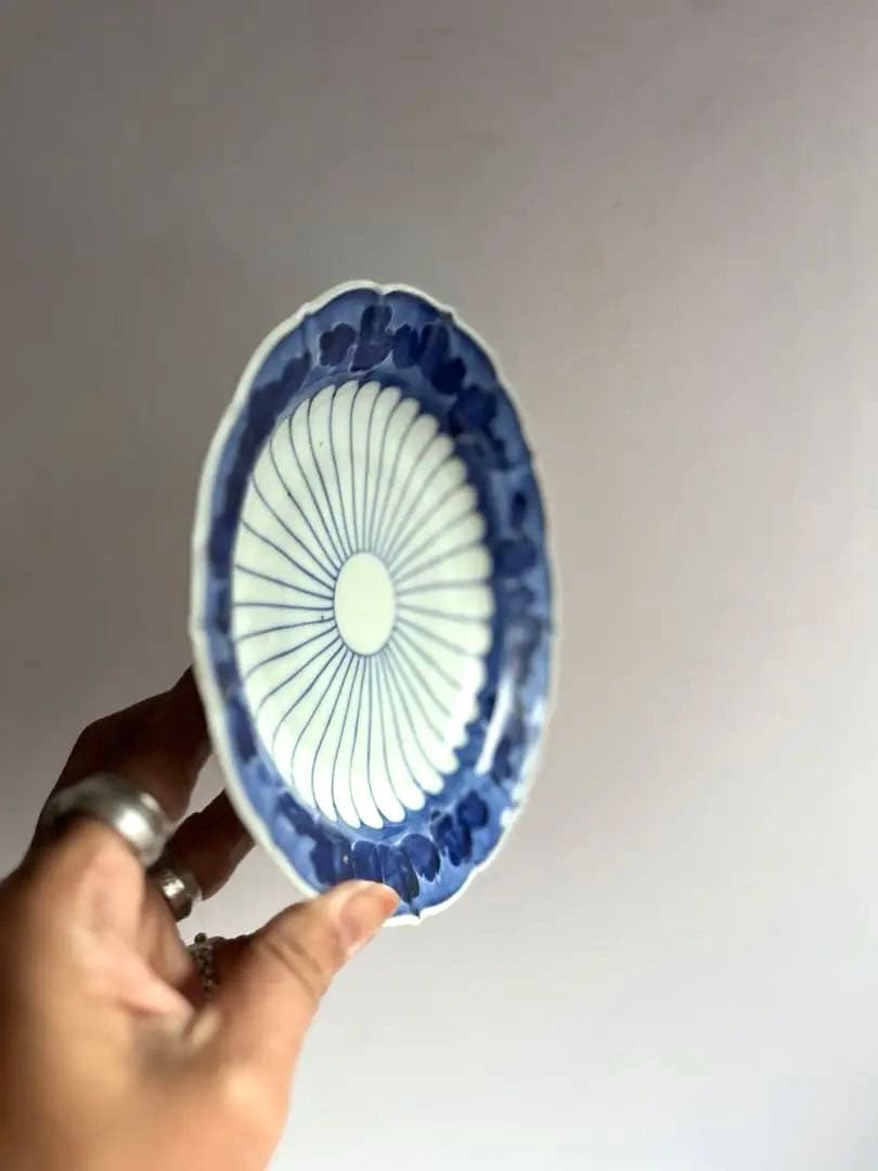 【ゆゆな様リクエスト】362 骨董 アンティーク 染付け 菊花皿 4点おまとめ