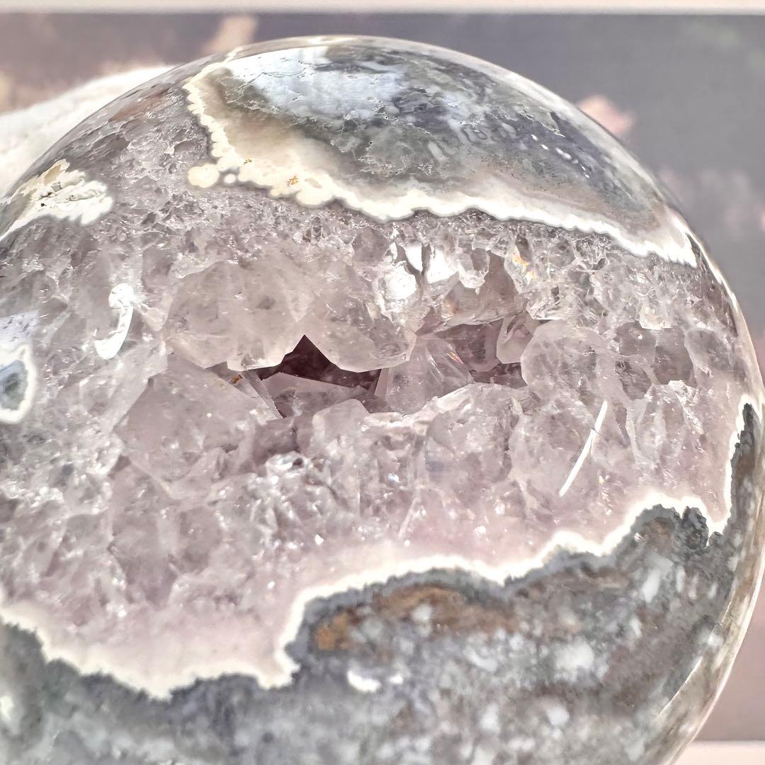 【D279】レアカラー×ほんわかパープル モスアゲートスフィア 約63.5mm