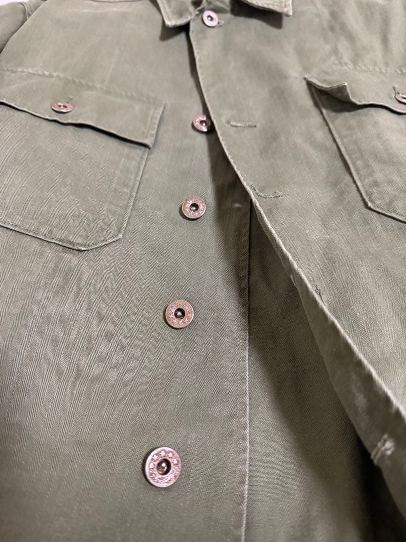 40s HBT(ヘリンボーンツイル)ユーティリティシャツ S 月桂樹ボタン