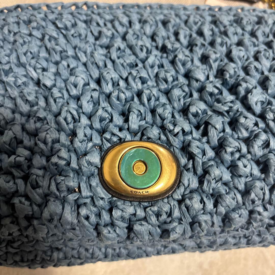 COACH チェリー柄ストロー素材ハンドバッグ