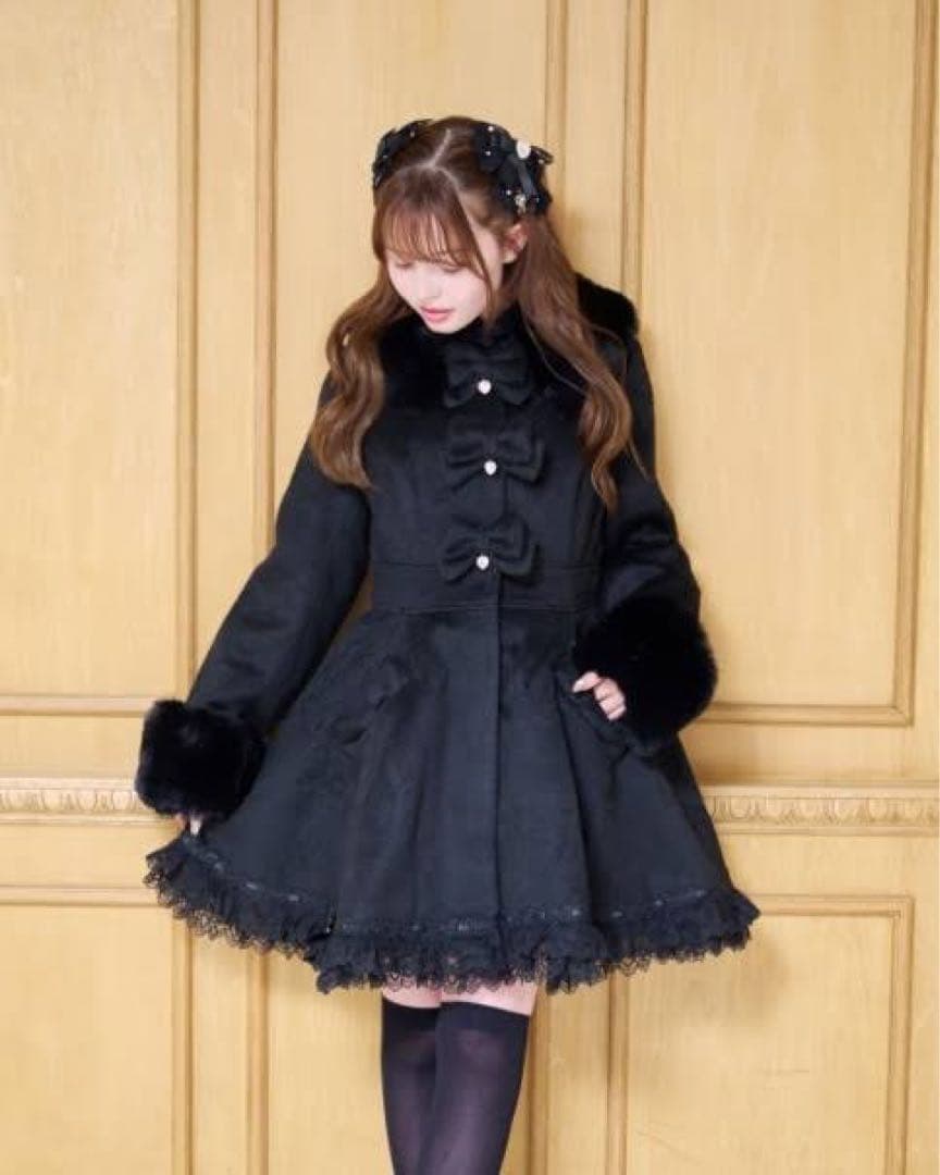 橋*田様 リズリサ　バッグティアードリボンロングコート　ブラック　完売品