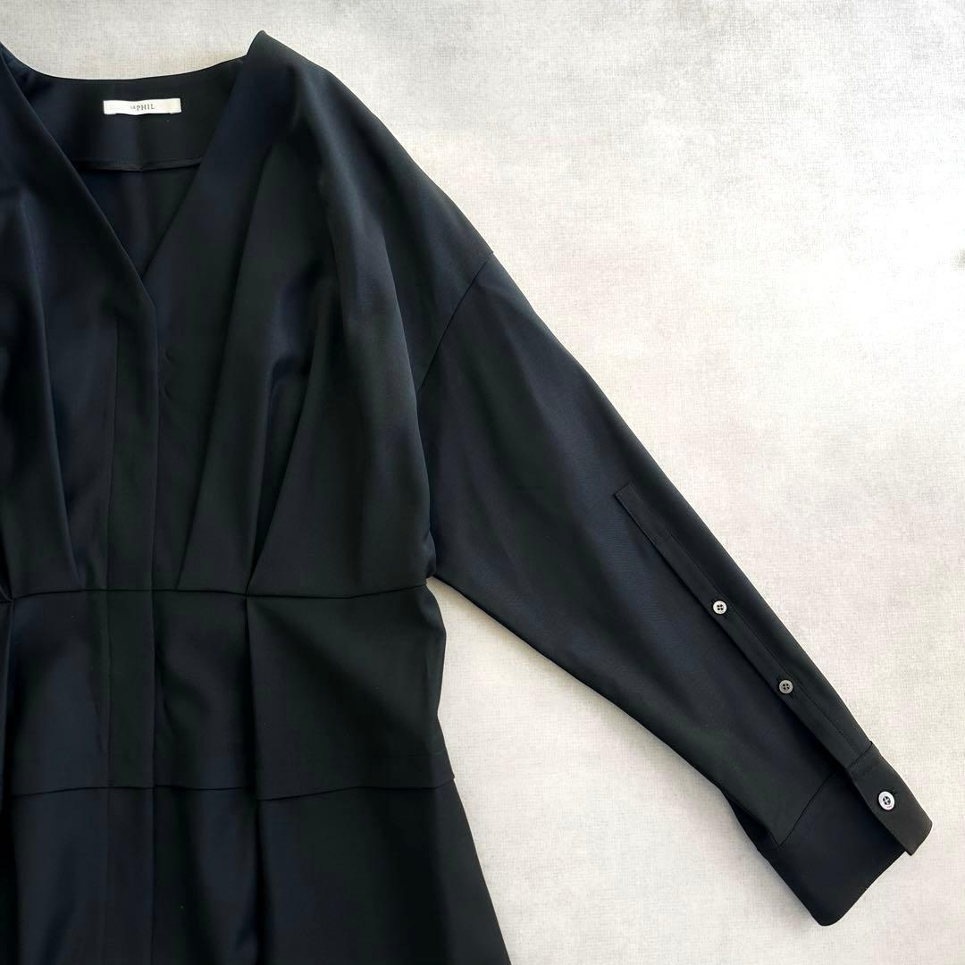美品▲LE PHIL ル フィル//タック ロングワンピース▲ブラック　黒