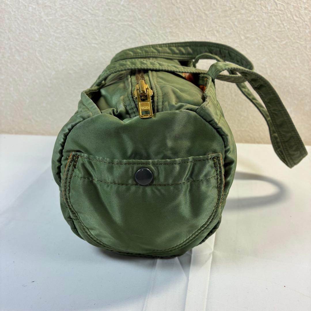 [美品] PORTER タンカー ドラムバッグ ミニボストン セージグリーン L