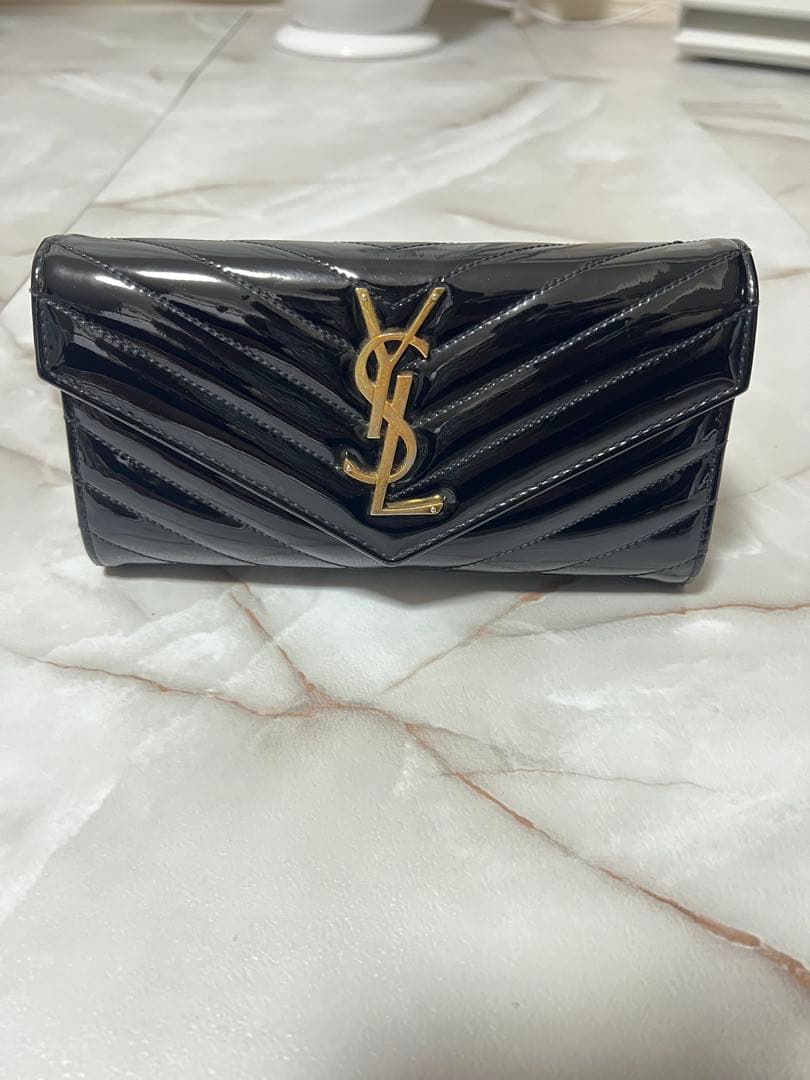 (限定カラー)YSLサンローラン 長財布 ブラックエナメルゴールド 正規品