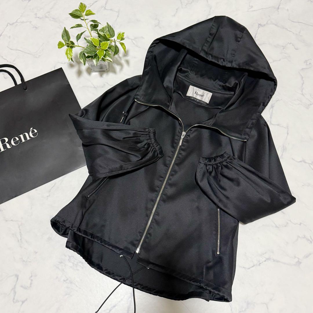 未使用 ルネ フーディー コート ブルゾン ショート フード 36黒 ジャケット