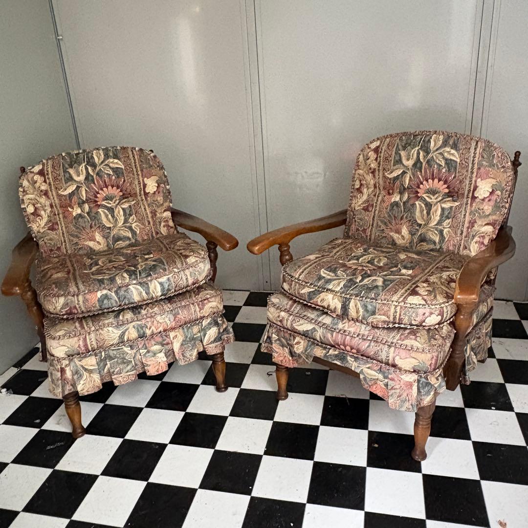 ②あずき様　キツツキ　飛騨産業　穂高　ソファ　ボタニカル柄　レトロ