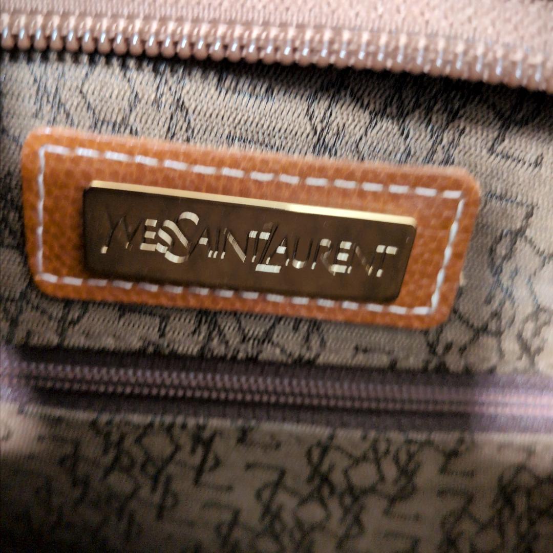 ★【イヴ・サンローラン】立体刺繍 シボ革 /セカンドバッグ ブラウン 新同品