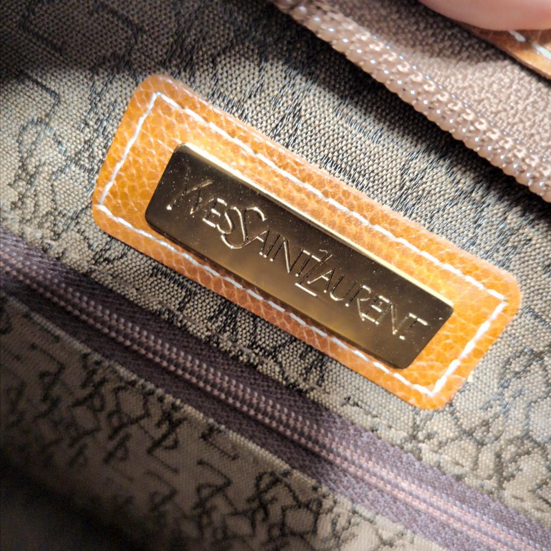★【イヴ・サンローラン】立体刺繍 シボ革 /セカンドバッグ ブラウン 新同品