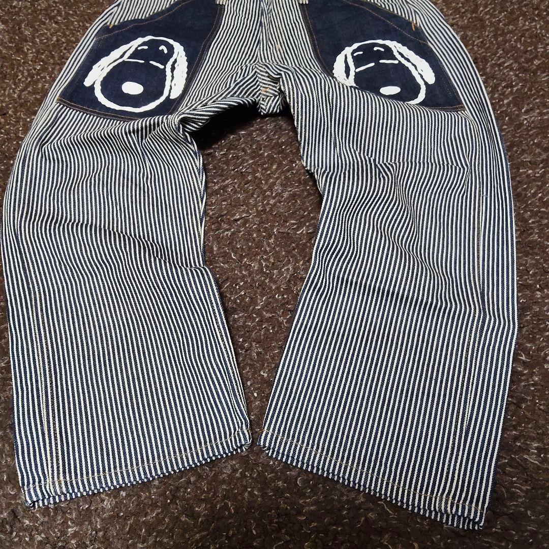 スヌーピー 児島ジーンズ 岡山デニム ヒッコリー デニムパンツ クロップド L