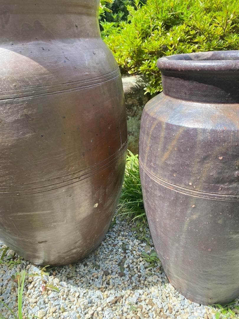 佐賀の古民家より★大小2個セット　壺　ツボ　甕　カメ　傘立て　フラワースタンド