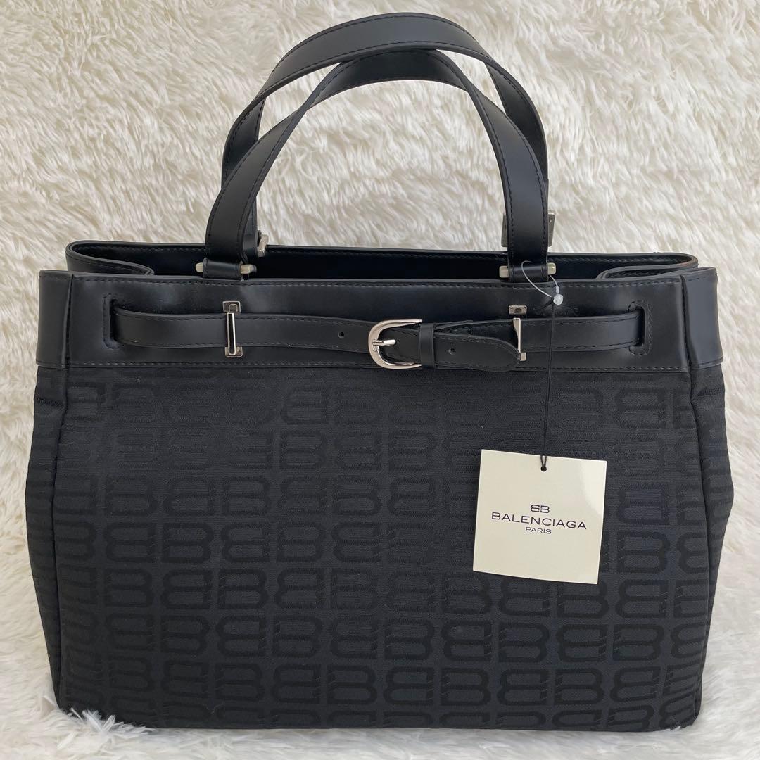 新品未使用 バレンシアガ トートバッグ BB柄 キャンバス レザー ブラックA4