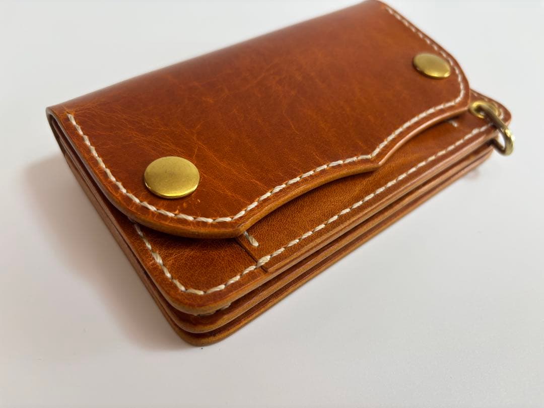 キャメル　ヌメ革　トラッカーウォレット　三層　真鍮　レザークラフト