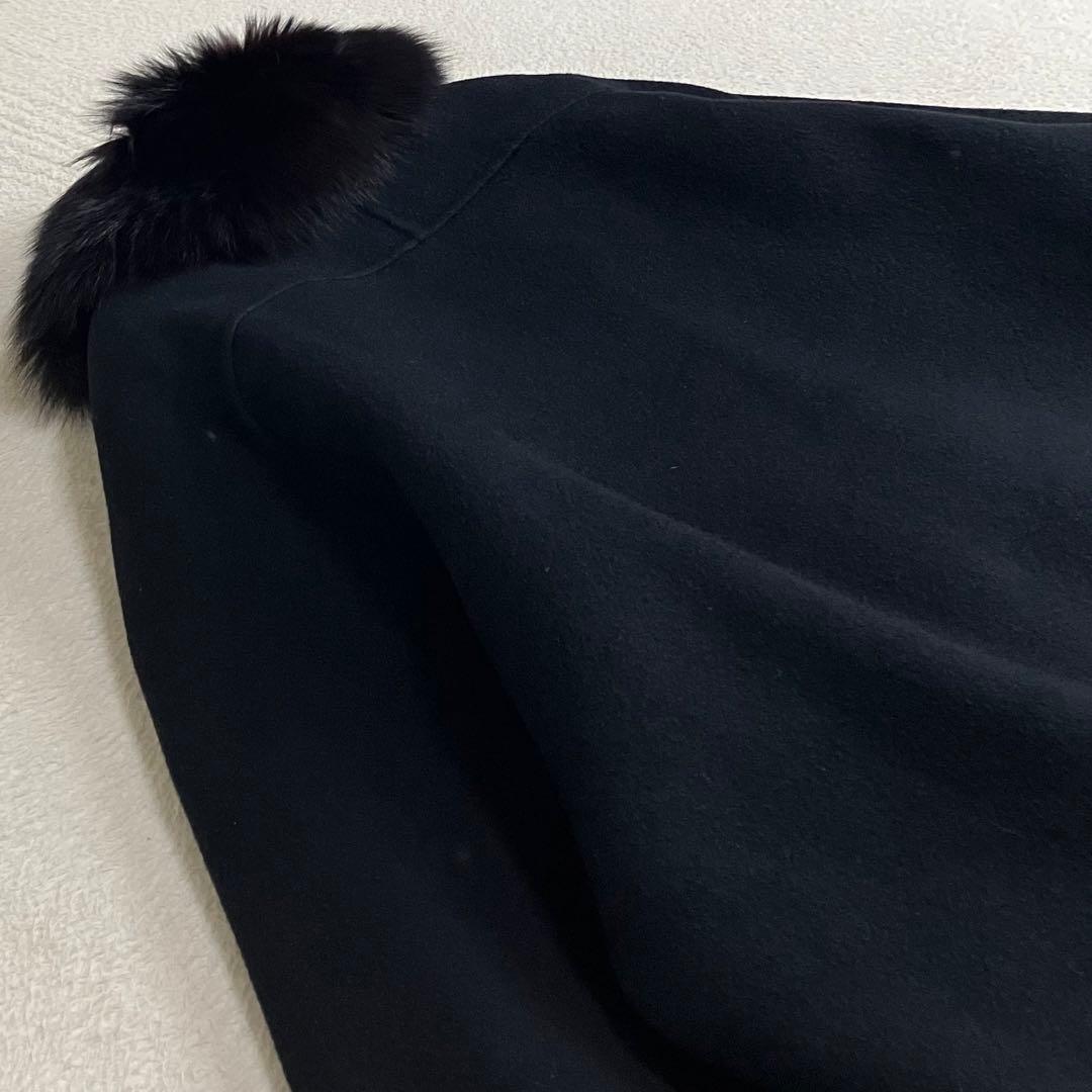 伊太利屋　イタリヤ ファーウールコート　毛皮 ブラック　大きめサイズ11 黒