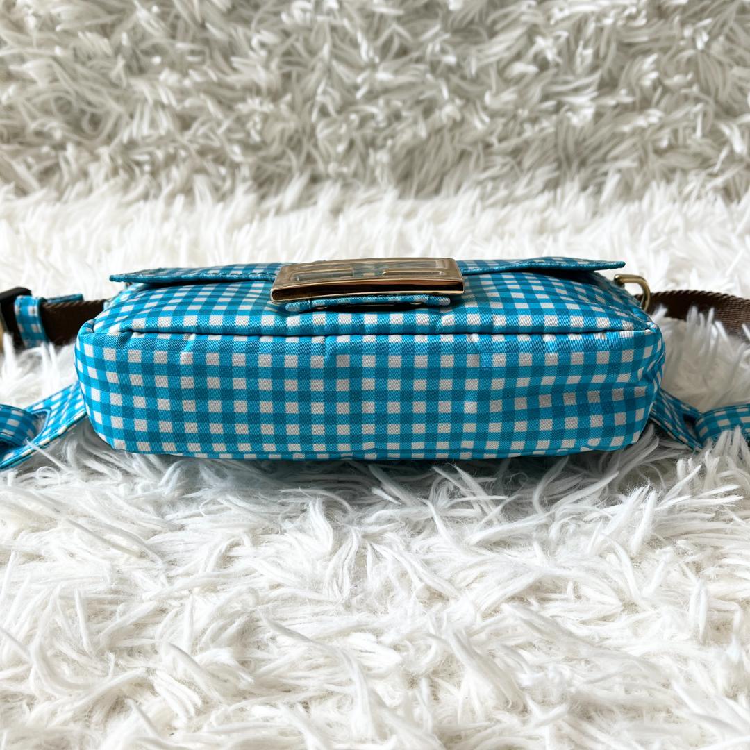 FENDI ウエストバッグ 水色 チェック柄 ショルダーバッグ ライトブルー