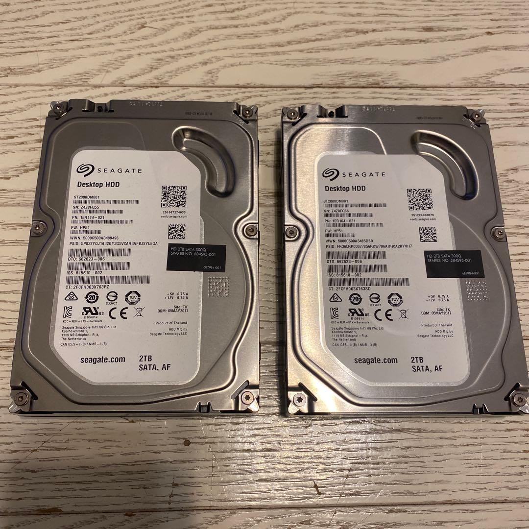 Seagate 2TB HDD 正常 使用時間1200時間　動作確認済み　2台