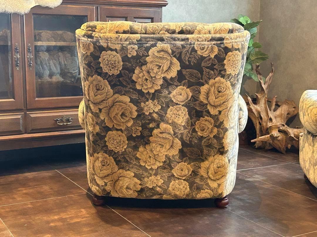 左側　金華山織　ベロア生地　ヴィンテージ　ソファ　アンティーク　レトロ　IZ