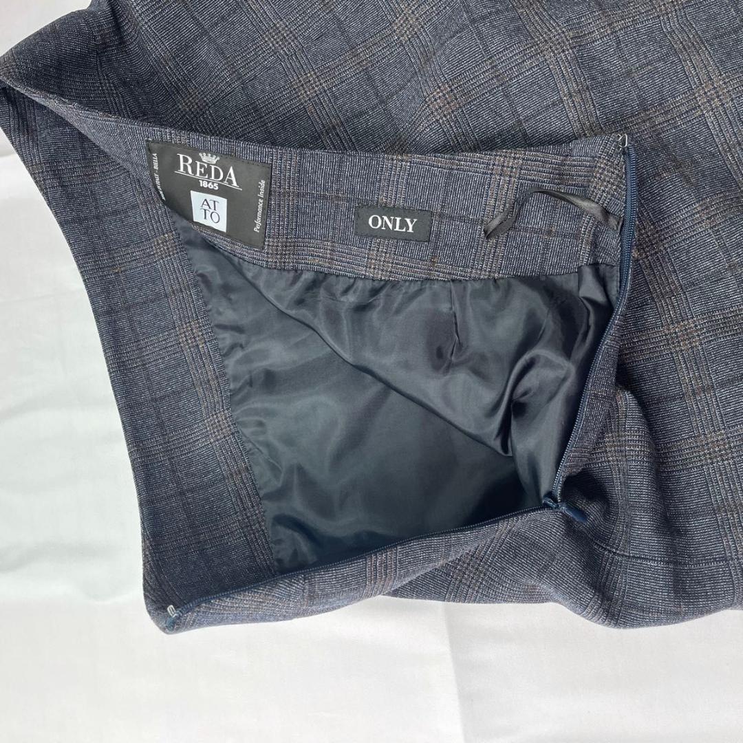 極美品 オンリー　レダ　スカートスーツ　セットアップ　ネイビー　グレンチェック