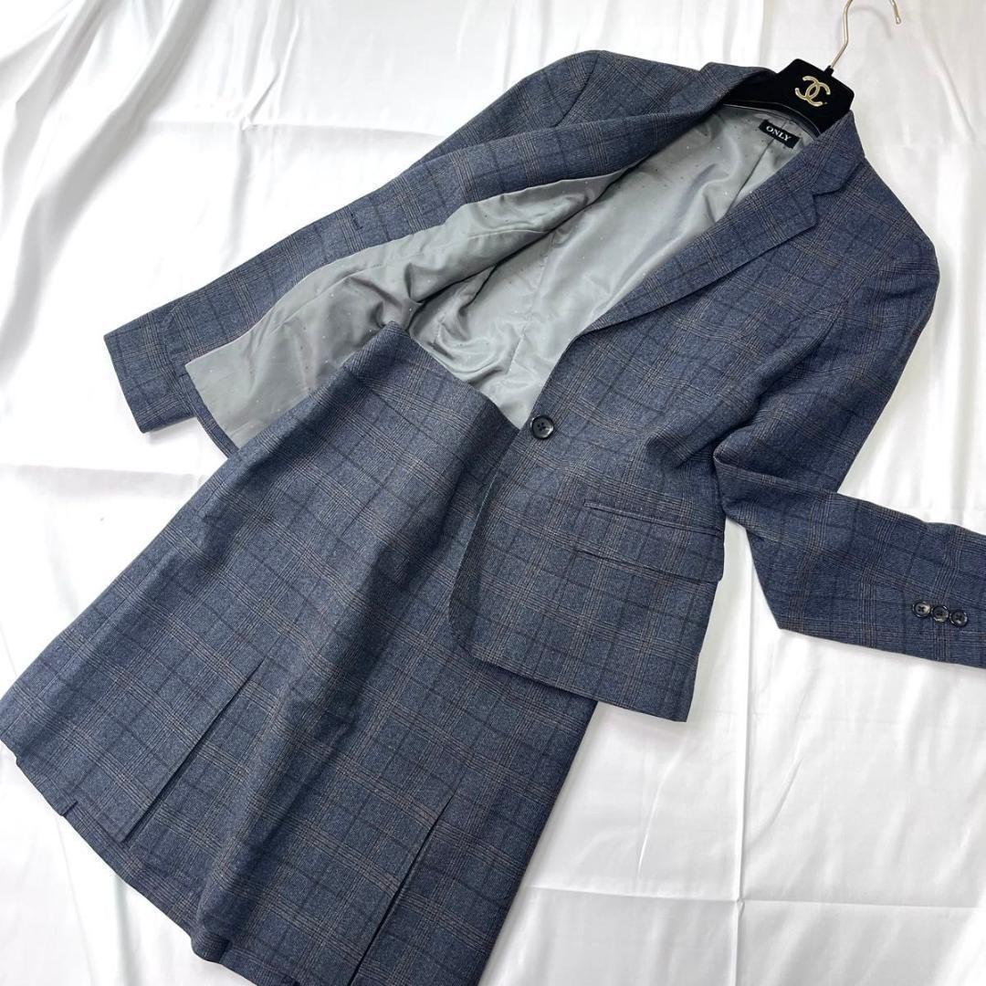 極美品 オンリー　レダ　スカートスーツ　セットアップ　ネイビー　グレンチェック