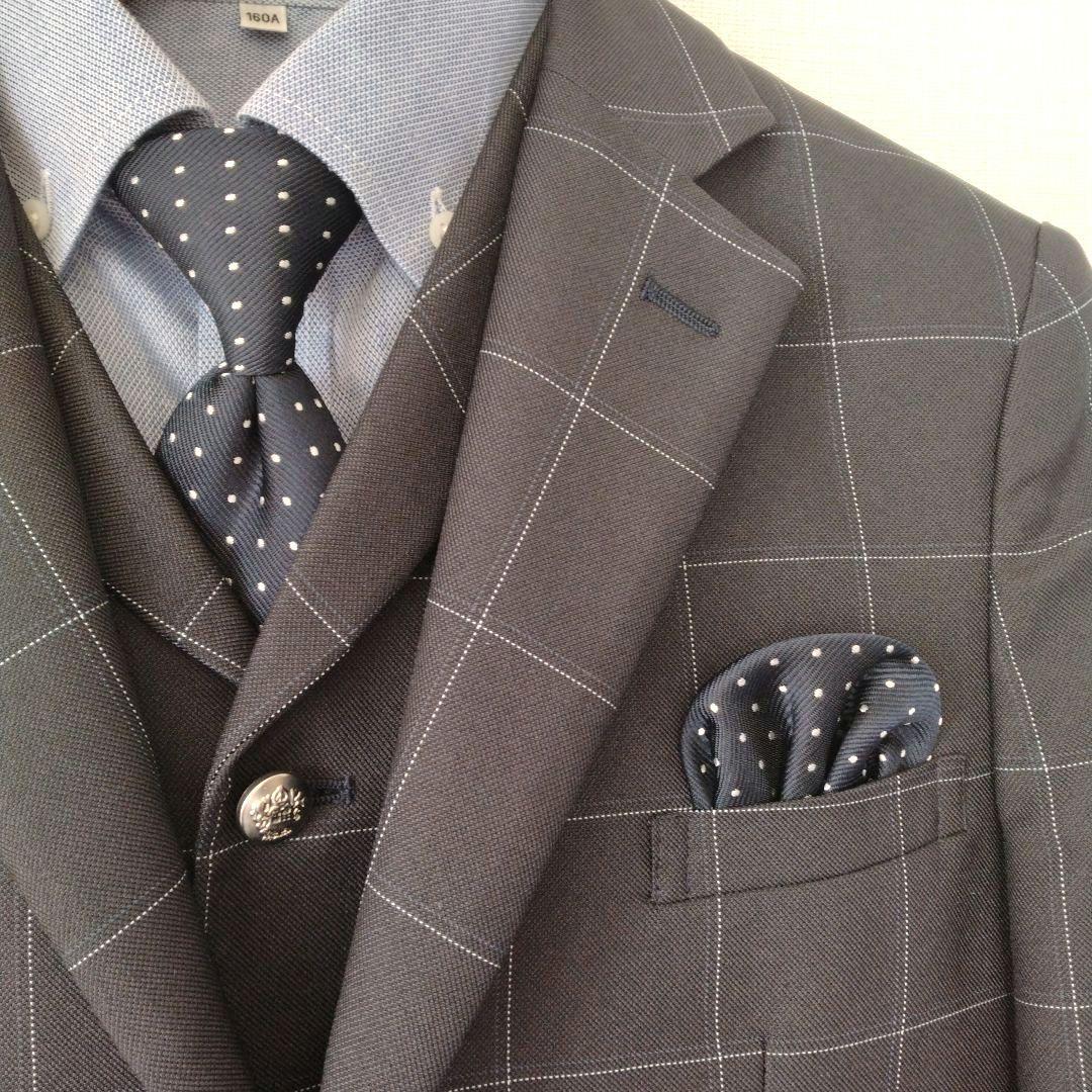 ダークグレー チェック スーツ　160　男子　ワンダーファクトリー　ベスト