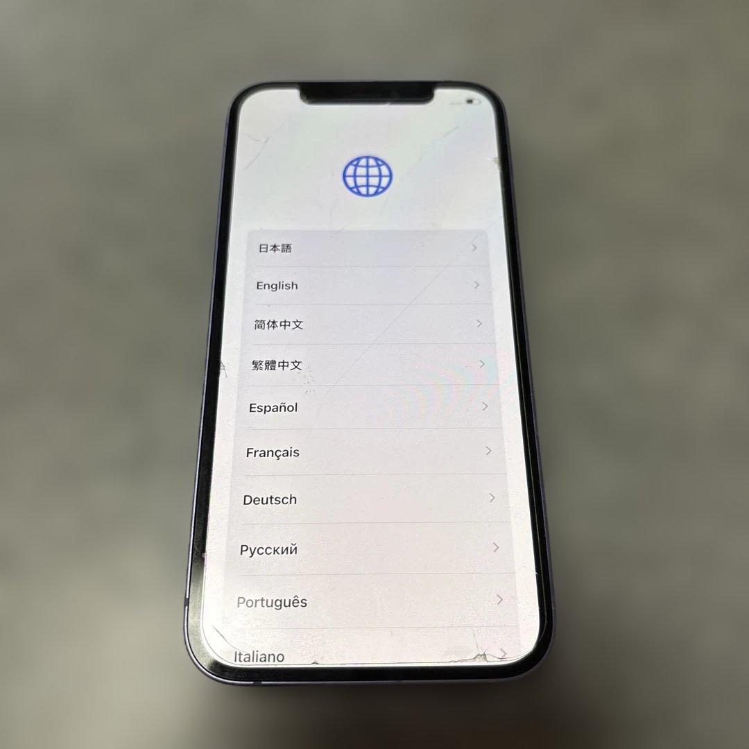 iPhone12紫　裏割れ　バッテリー残量90%