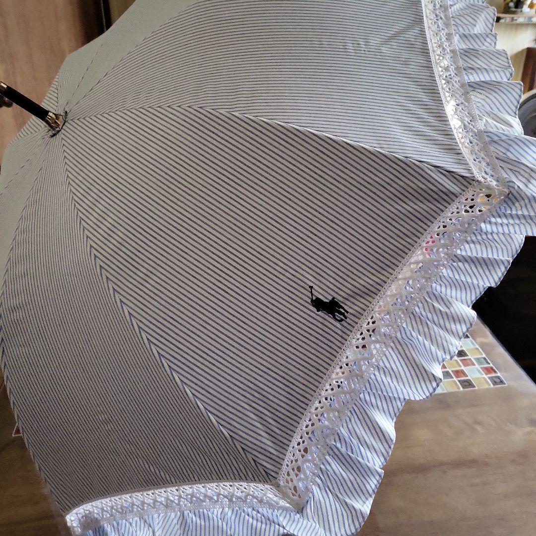 RALPH LAURENストライプ柄 晴雨兼用傘 ロゴ刺繍付き