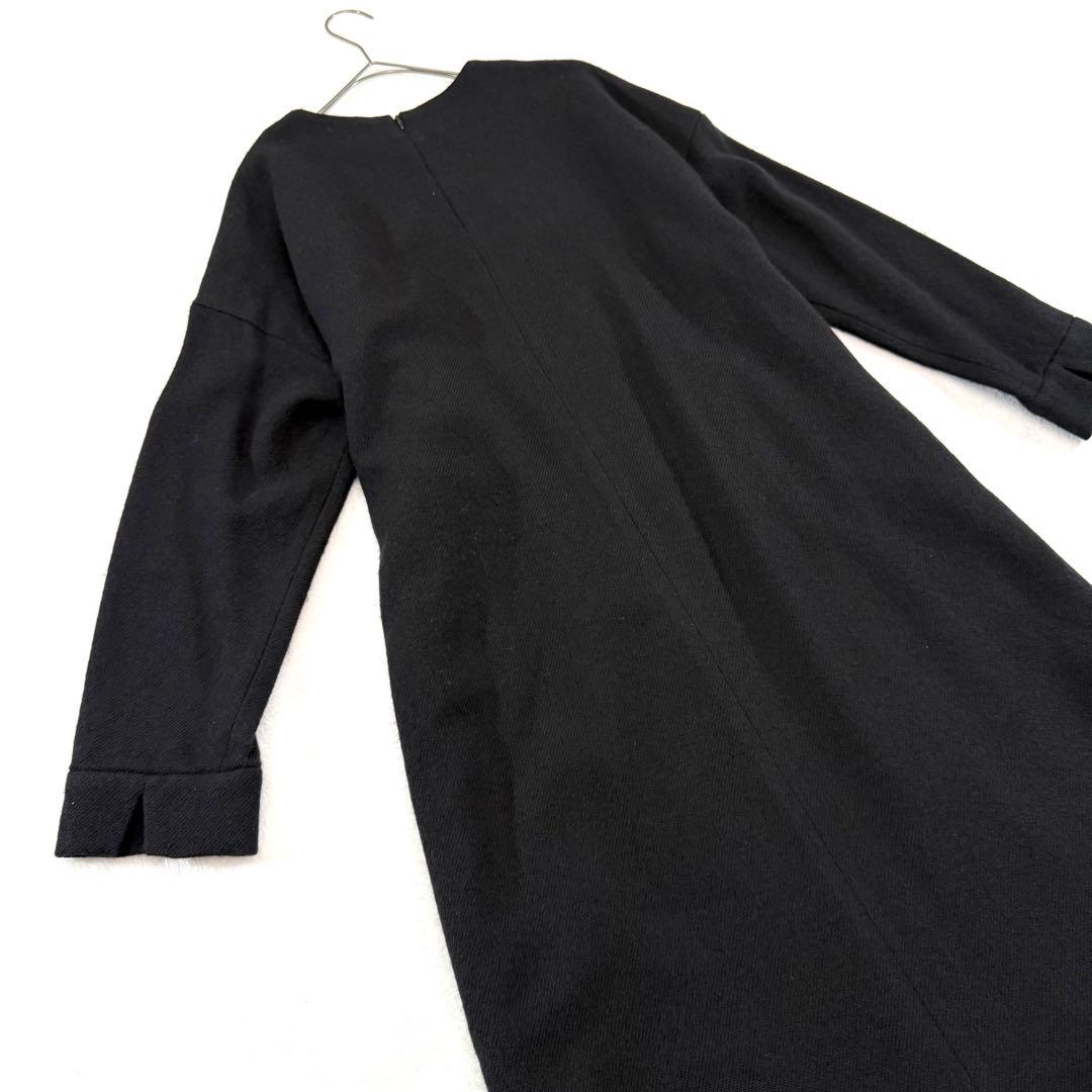 かぐれ kagure ウールサージワイドワンピース 黒 ロング 七分袖