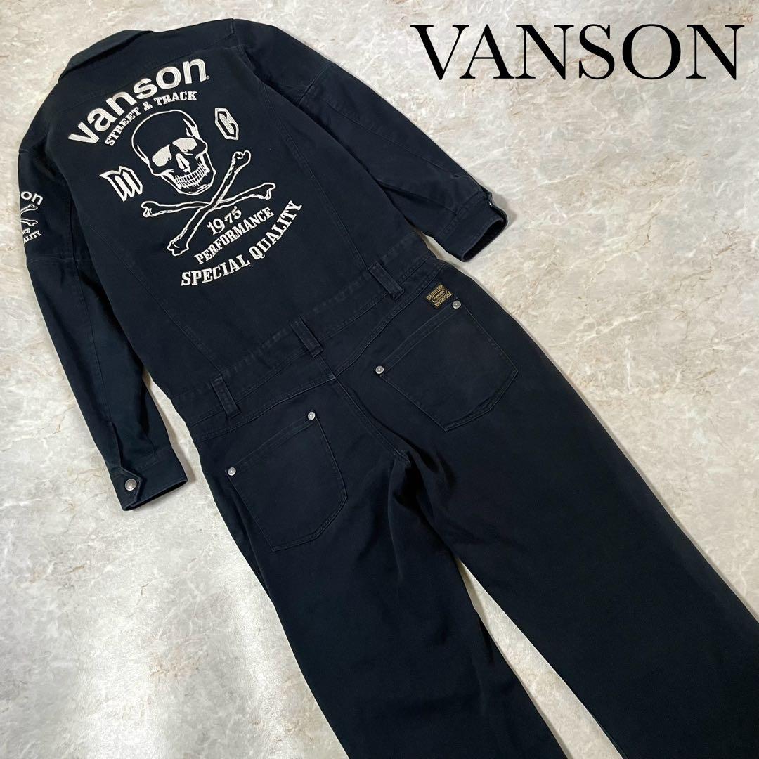 VANSON バンソン コットン スカル刺繍 袖着脱可能 オールインワン つなぎ