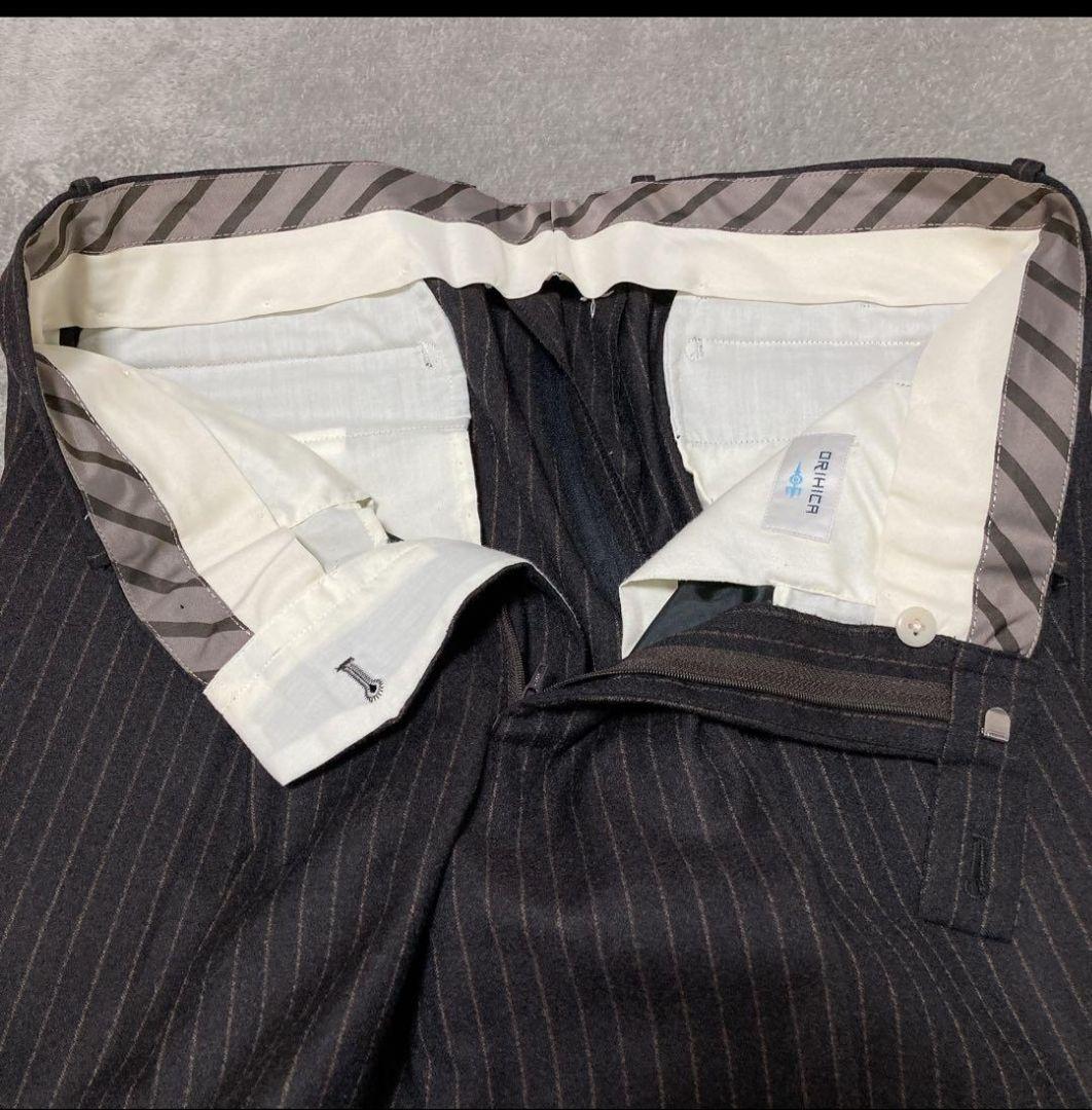 【美品】オリヒカ　スーツ　REDA イタリア製生地　ストライプ　ブラウン　XL