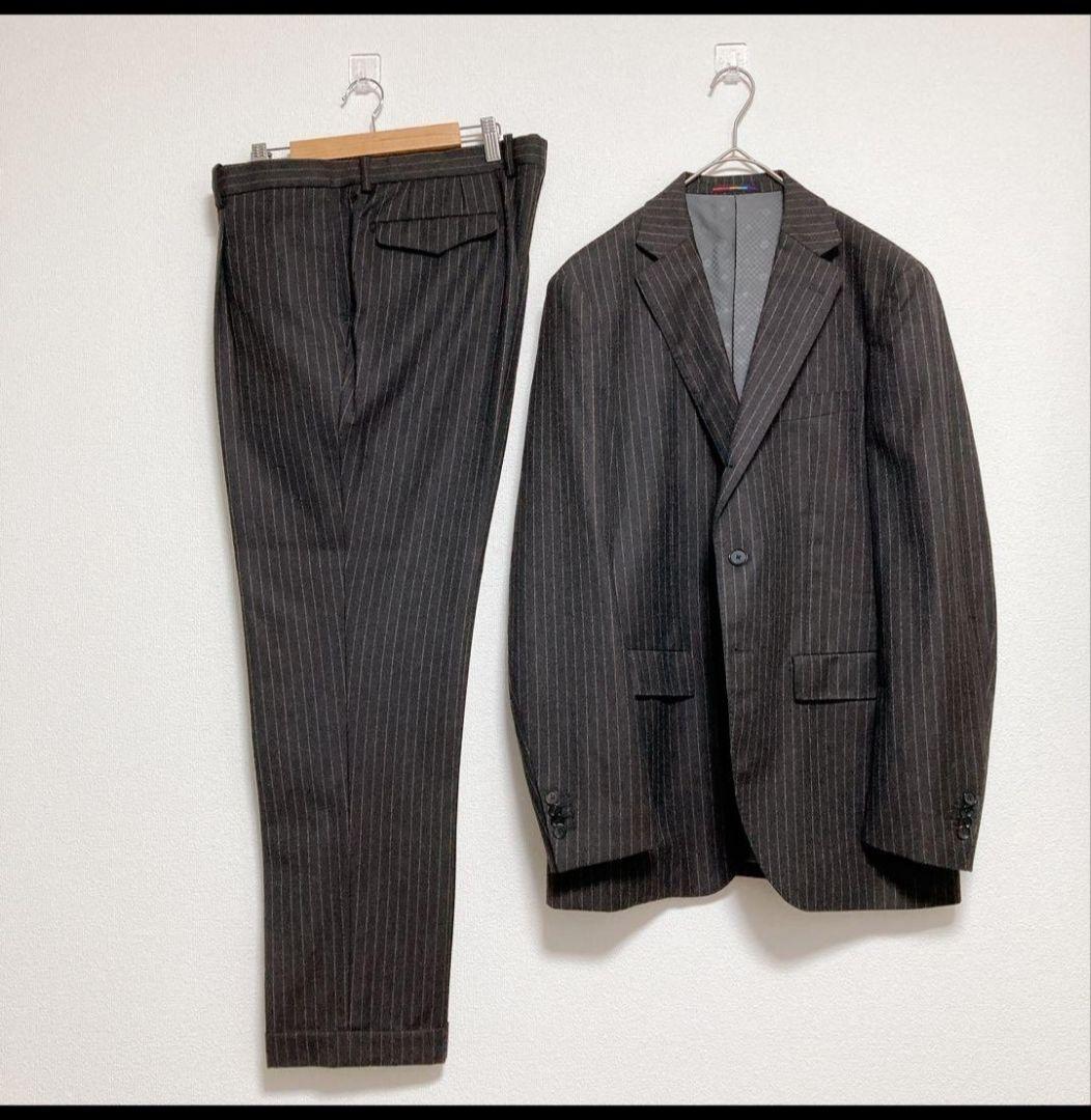 【美品】オリヒカ　スーツ　REDA イタリア製生地　ストライプ　ブラウン　XL
