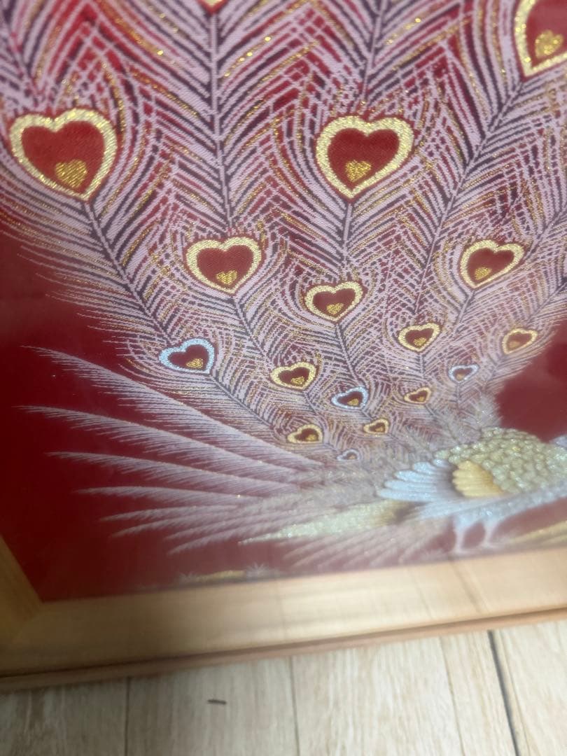 昭和レトロ 西陣織 壁画 孔雀図 額装 西陣絨 未使用品 元箱付 ヴィンテージ