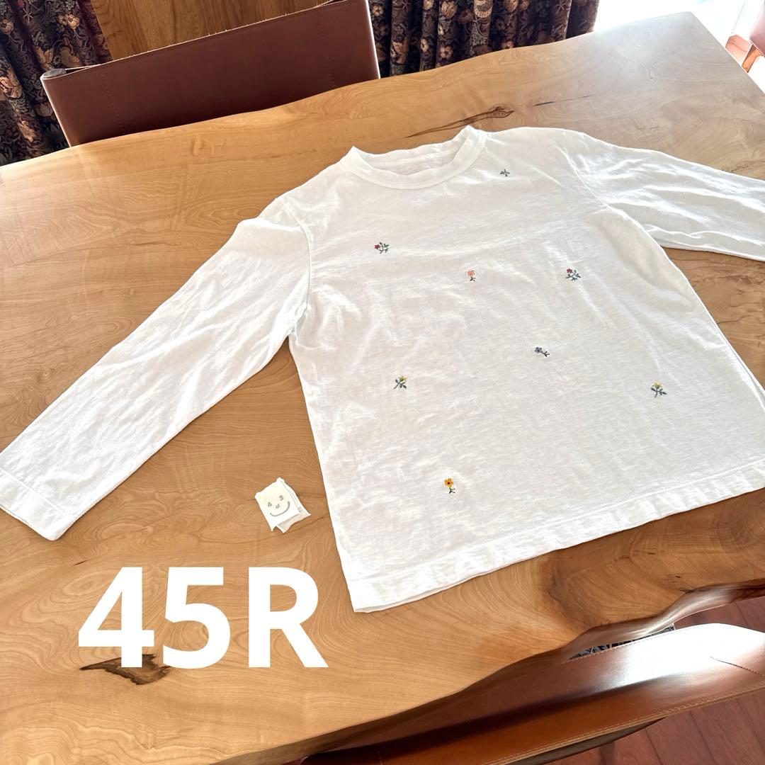 45R 白刺繍の四角ロンT レディース4
