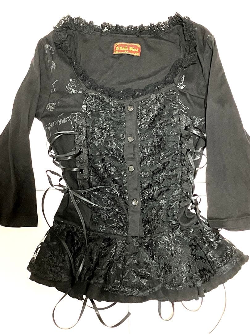 h.NAOTO blood レースアップ黒長袖トップス