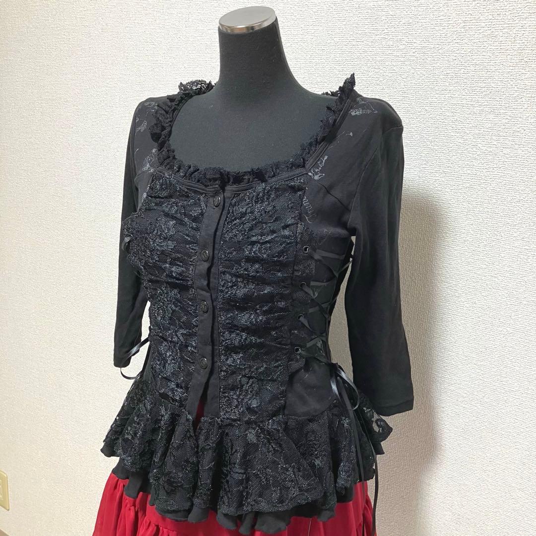 h.NAOTO blood レースアップ黒長袖トップス