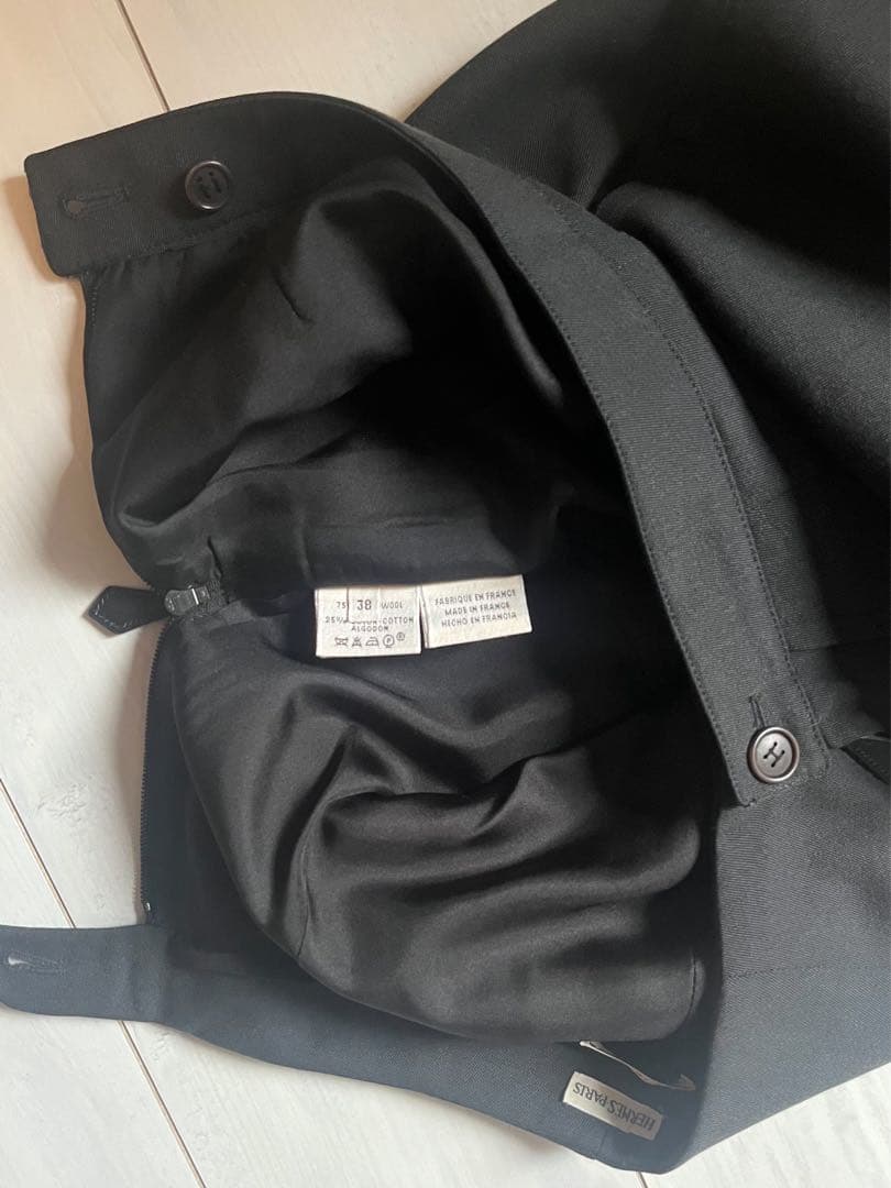 HERMES マルジェラ期 スカート レザージップ Hボタン 38 ウール