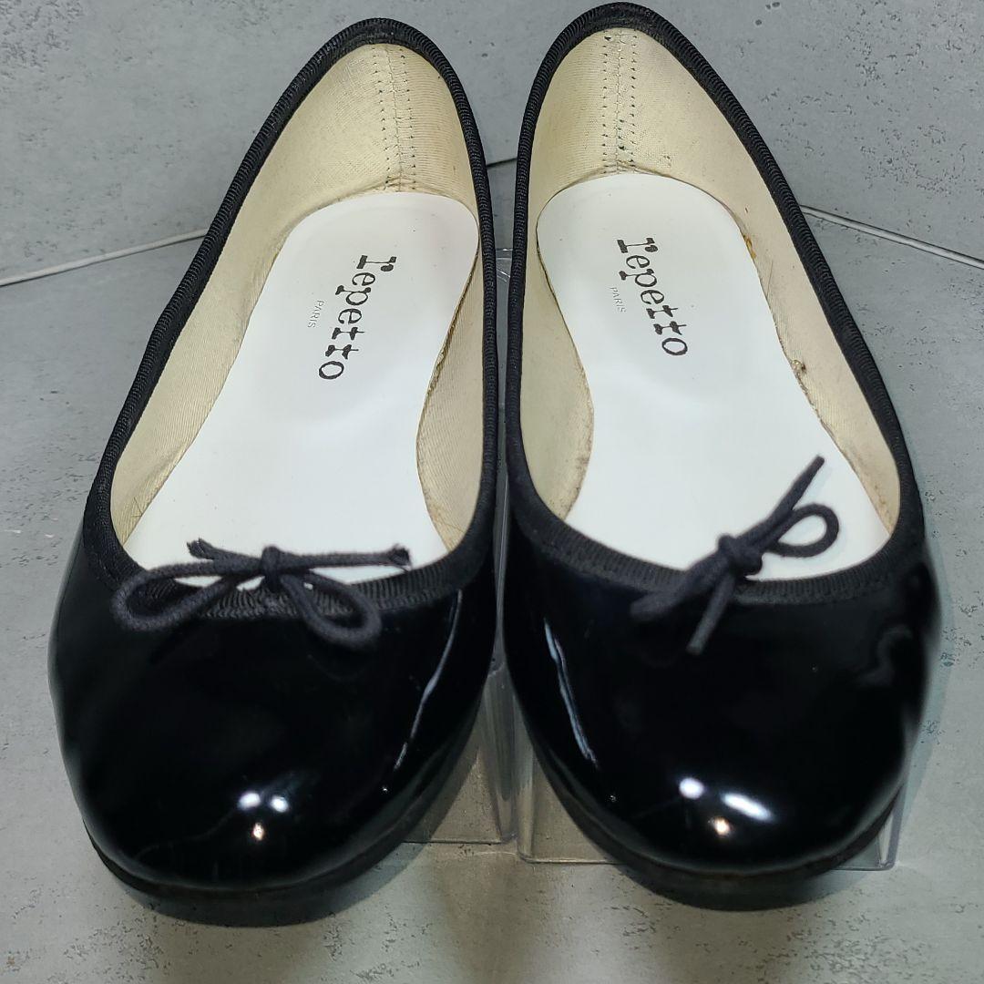 371/2【Repetto】レペット　フラットバレエシューズ　エナメル　ブラック