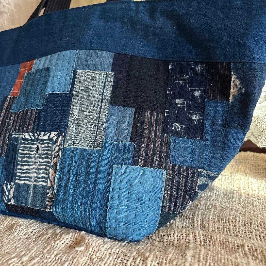 藍染　古布リメイク　ハンドメイド　刺し子　トートバッグ