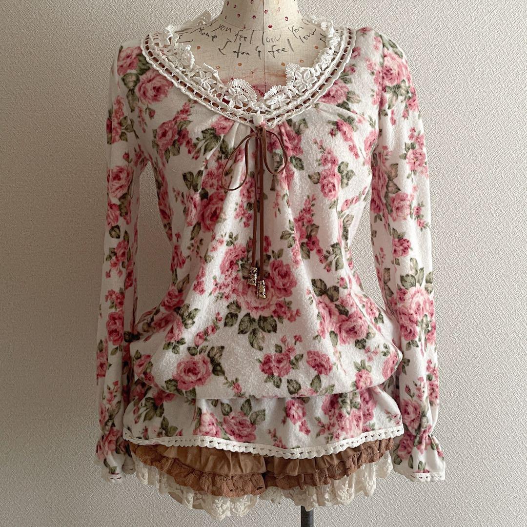 00s 希少 LIZLISA 2way 起毛ローズ柄はしごリボンミニワンピ