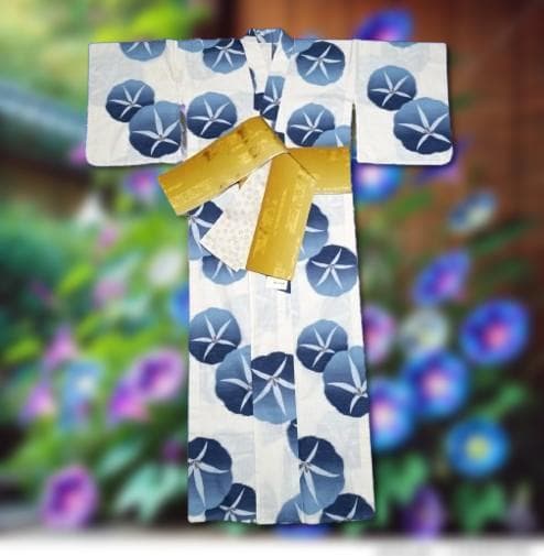【7/28まで出品】夢工房 朝顔 アサガオ 浴衣・帯セット