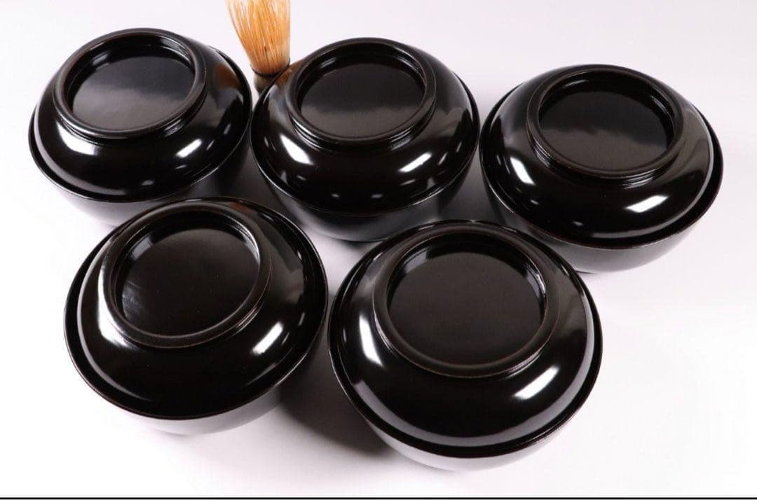 輪島塗 蔦金蒔絵 梨地 黒塗椀 五客 木製漆器 / 伝統工芸品 漆芸