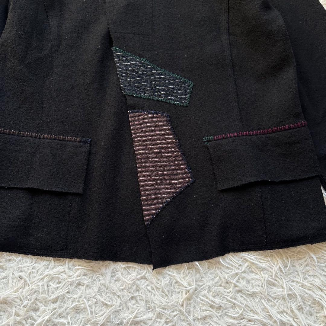 美品✨ヨーガンレール　ジャケットコート　ウール　糸刺繍　黒　ブラック